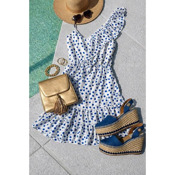 Lilly Pulitzer Dresses & Skirts - Lilly Pulitzer Madelina Bennet Blue Polka Dot One Shoulder Ruffle Dress XS